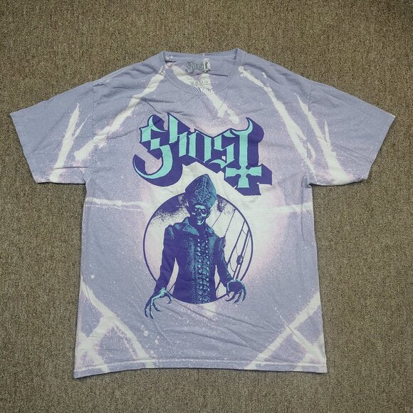 GHOST Band T-Shirt Men's Large Purple Splatter Dye Logo Graphic Short Sleeve - Picture 1 of 8